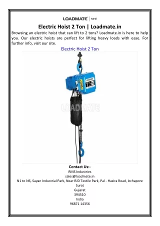 Electric Hoist 2 Ton | Loadmate.in