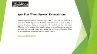 Spot Free Water System  Rv-mods.com