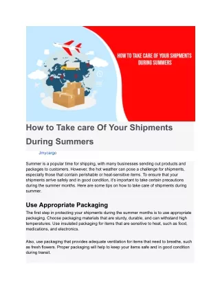 How to Take care Of Your Shipments During Summers