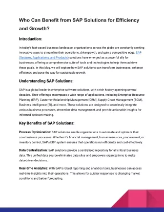 Who Can Benefit from SAP Solutions for Efficiency and Growth_