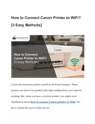 How to Connect Canon Printer to WiFi