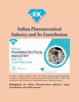 Indian Pharmaceutical Industry and Its Contribution