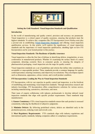 Setting the Gold Standard Visual Inspection Standards and Qualification