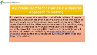 Ayurvedic Doctor for Psoriasis