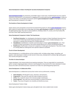 Game Development in Dubai: Unveiling the Top Game Development Companies