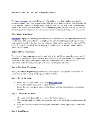 Buzz Wire Game: A Classic Test of Skill and Patience