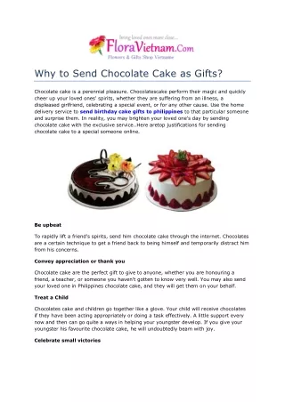 Reasons To Send Chocolate Cake As Gifts In Any Occasion