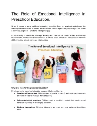 The Role of Emotional Intelligence in Preschool Education