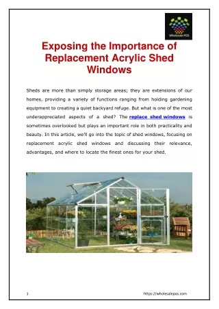 Exposing the Importance of Replacement Acrylic Shed Windows