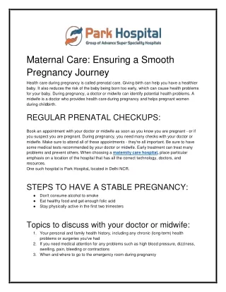 Maternal Care: Ensuring a Smooth Pregnancy Journey