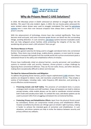 Why do Prisons Need C-UAS Solutions?
