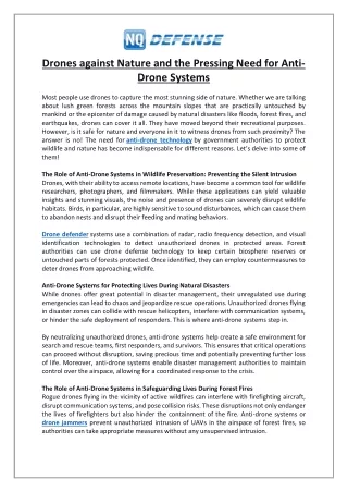 Drones against Nature and the Pressing Need for Anti-Drone Systems