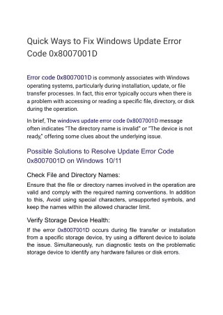 Quick Ways to Fix Windows Update Error Code 0x8007001D