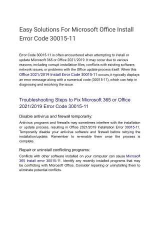 Easy Solutions For Microsoft Office Install Error Code 30015-11