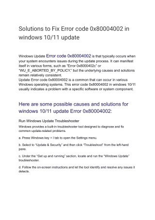 Solutions to Fix Error code 0x80004002 in windows 10/11 update