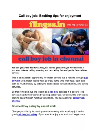 Call boy job:Exciting tips for enjoymentment