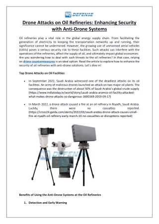 Drone Attacks on Oil Refineries: Enhancing Security with Anti-Drone Systems