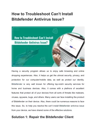 How to Troubleshoot Can’t Install Bitdefender Antivirus Issue