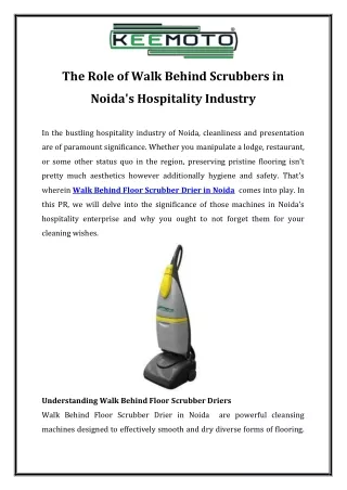 The Role of Walk Behind Scrubbers in Noida's Hospitality Industry