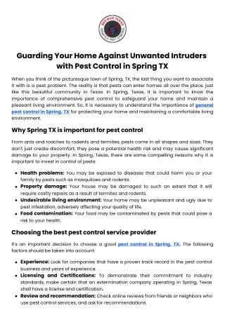 Guarding Your Home Against Unwanted Intruders with Pest Control is Spring TX