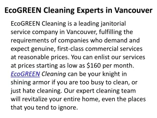 WHY ECO GREEN RATED TOP CLEANING IN VANCOUVER
