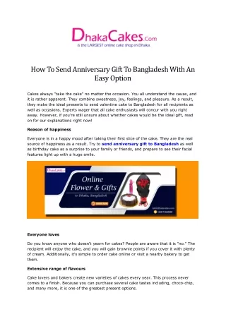 How To Send Anniversary Gift To Bangladesh Dhakacakes