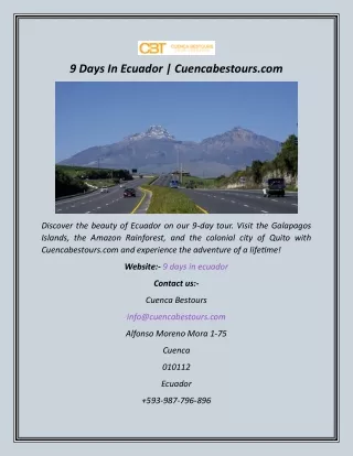 9 Days In Ecuador  Cuencabestours