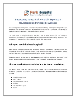 Empowering Spines: Park Hospital's Expertise in Neurological and Orthopedic Well