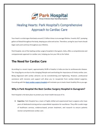 Healing Hearts: Park Hospital's Comprehensive Approach to Cardiac Care