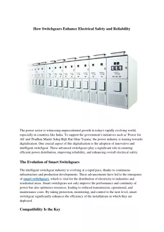 How Switchgears Enhance Electrical Safety and Reliability