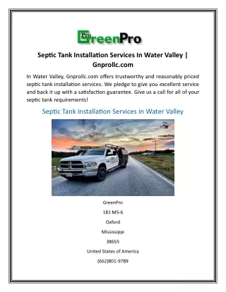 Septic Tank Installation Services In Water Valley  Gnprollc.com