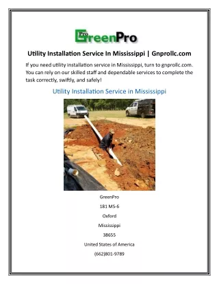 Utility Installation Service In Mississippi Gnprollc.com
