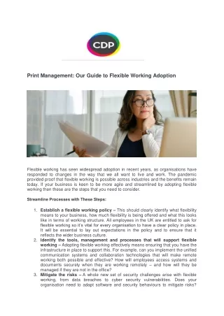 Print Management Our Guide to Flexible Working Adoption - CDP Print Management