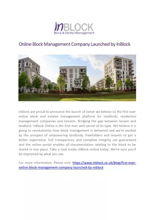 Online Block Management Company Launched by InBlock