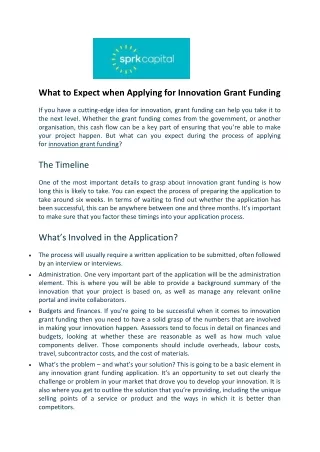 What to Expect when Applying for Innovation Grant Funding - SPRK Capital