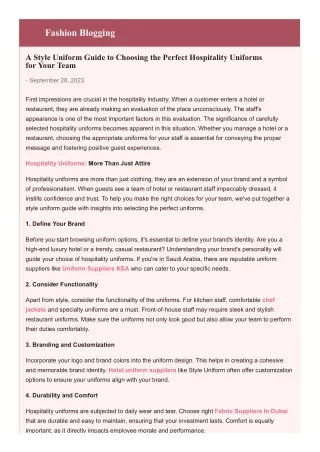 A Style Uniform Guide to Choosing the Perfect Hospitality Uniforms for Your Team