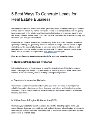 5 Best Ways To Generate Leads for Real Estate Business