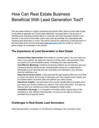 How Can Real Estate Business Beneficial With Lead Generation Tool