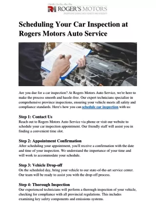 Scheduling Your Car Inspection at Rogers Motors Auto Service