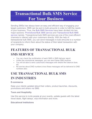 Transactional Bulk SMS Service For Your Business
