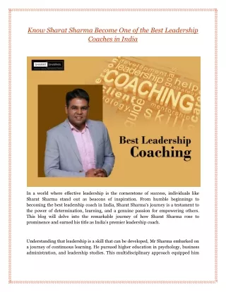 Know Sharat Sharma Become One of the Best Leadership Coaches in India