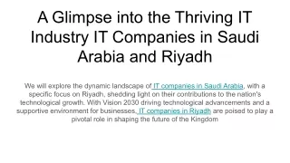 A Glimpse into the Thriving IT Industry IT Companies in Saudi Arabia and Riyadh