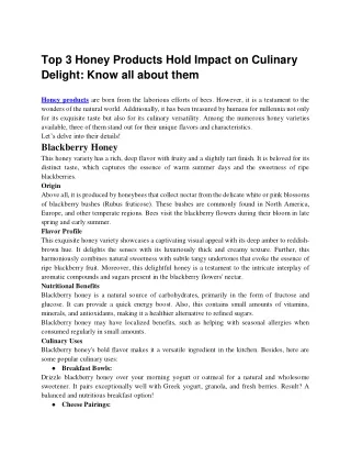 Top 3 Honey Products Hold Impact on Culinary Delight_ Know all about them