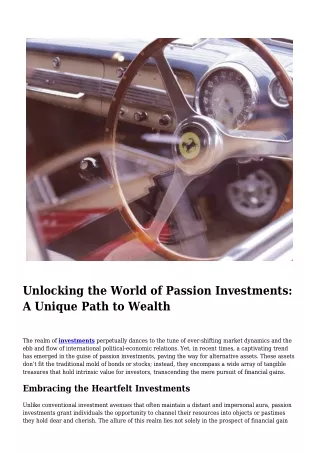 Unlocking the World of Passion Investments- A Unique Path to Wealth