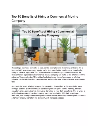 Top 10 Benefits of Hiring a Commercial Moving Company