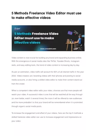 5 Methods Freelance Video Editor must use to make effective videos
