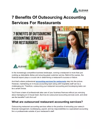 7 Benefits Of Outsourcing Accounting Services For Restaurants