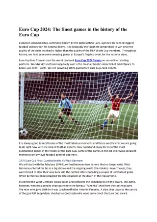Euro Cup 2024 The finest games in the history of the Euro Cup