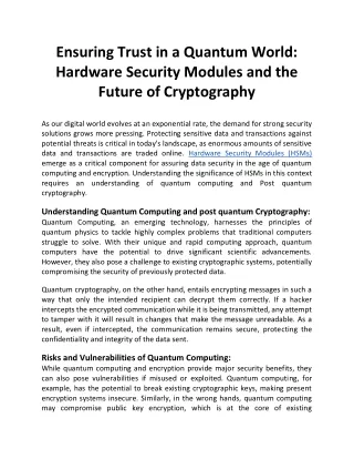 Hardware Security Modules and the Future of Cryptography