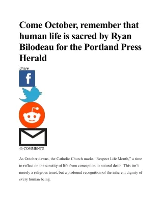 Come October_ remember that human life is sacred by Ryan Bilodeau for the Portland Press Herald